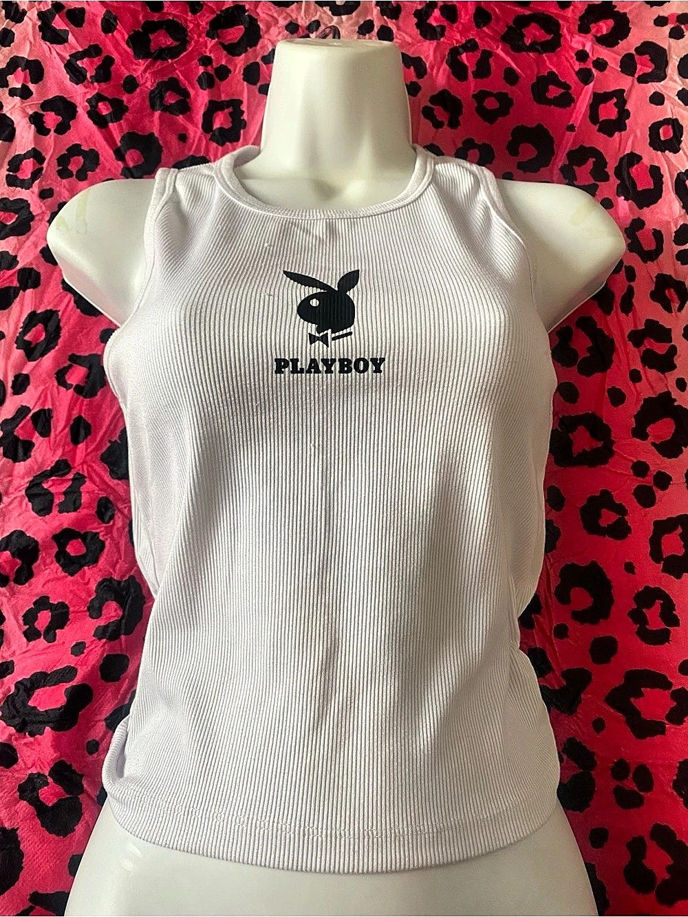 Playboy Bunny Y2K White Ribbed Tank Top Size Medium